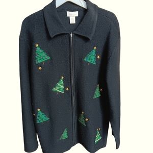 Studio Works Black Wool Christmas tree embroidered cardigan